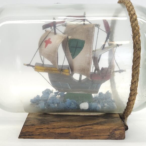 Vtg Ship in a Bottle Nautical Sail Model Miniature Art Nautical 10.5"W MCM - Picture 5 of 10